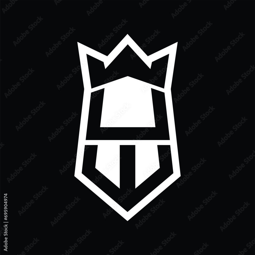 UW Letter Logo monogram hexagon shield shape up and down with crown isolated style design UW Letter Logo monogram hexagon shield shape up and down with crown isolated style design