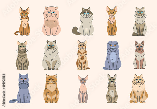 Cat breeds color elements. Cartoon cute animal.