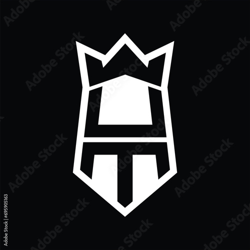 UM Letter Logo monogram hexagon shield shape up and down with crown isolated style design