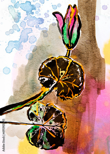 abstract hand painted art - leaves and plants painted on paper with watercolors - original artwork
