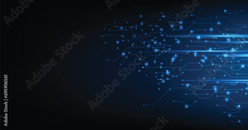 Circuit board dark blue technology background. Abstract technology High-tech futuristic circuit board connection system concept.