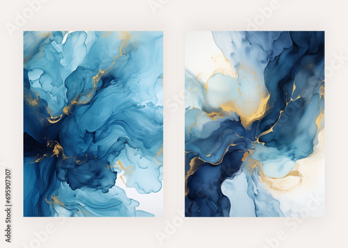 Blue wall art print ink texture. Vector design background
