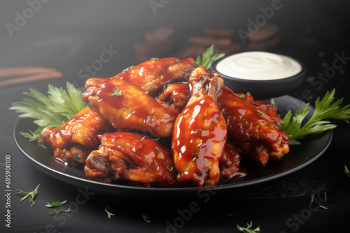 Alitas de pollo con salsa barbacoa.