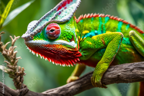Close-Up of a Chameleon's Red and Green Blending Skin