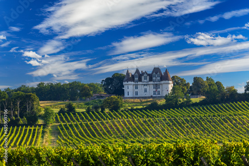 Chateau Monbazillac ( Monbazillac castle) with vineyards, Aquitaine, France