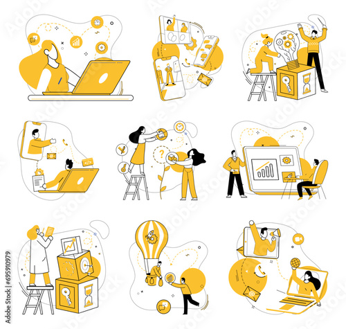 Partnership collaboration vector illustration. Corporate intelligence flourishes when professionals unite in partnership collaboration Achieve solutions through strategic brainstorming