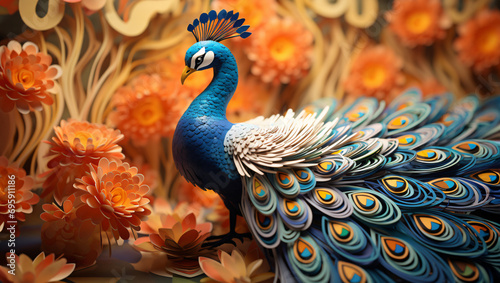 a majestic peacock displaying its plumage. 3d wallpaper background