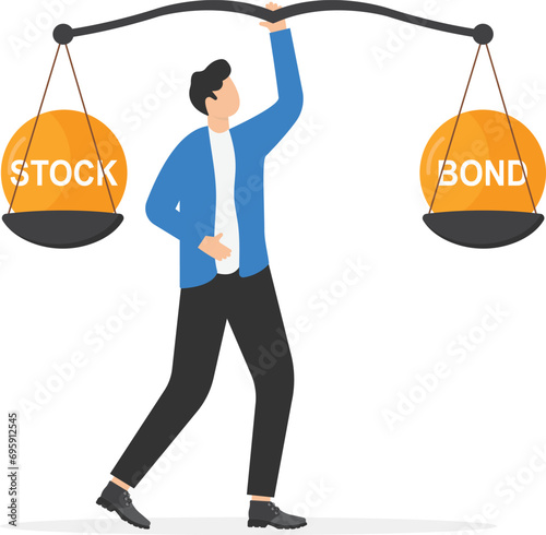 Diversify portfolio investment, rebalance between stocks and bonds, passive invest wealth accumulate concept,

