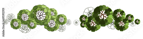 Tree for architectural floor plans. Entourage design. Various trees, bushes, and shrubs, top view for the landscape design plan. Vector illustration.