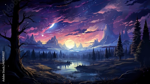 Dark Night Starry Sky Background  Background Banner HD  Illustrations   Cartoon style