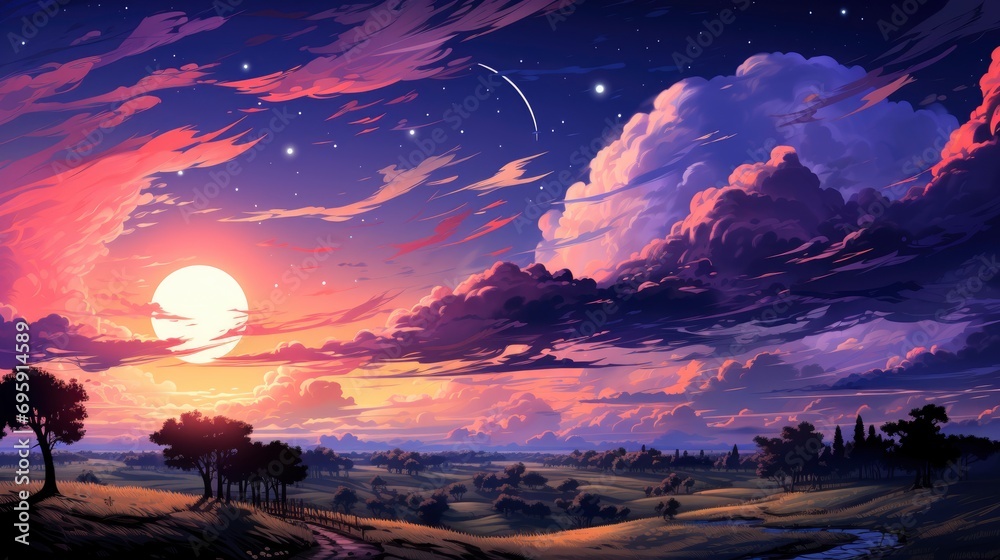 Dusk Sky Vertical After Sundown Crescent, Background Banner HD, Illustrations , Cartoon style