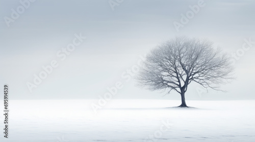 A single tree in snow, minimal landscape