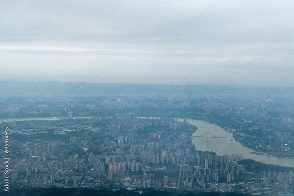 Aerial view of city of Chongqing and Yangtze river in China