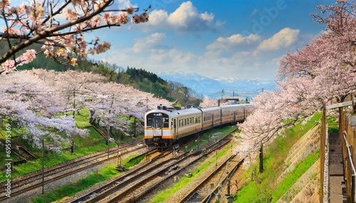 train on the railway and sakura ai generated