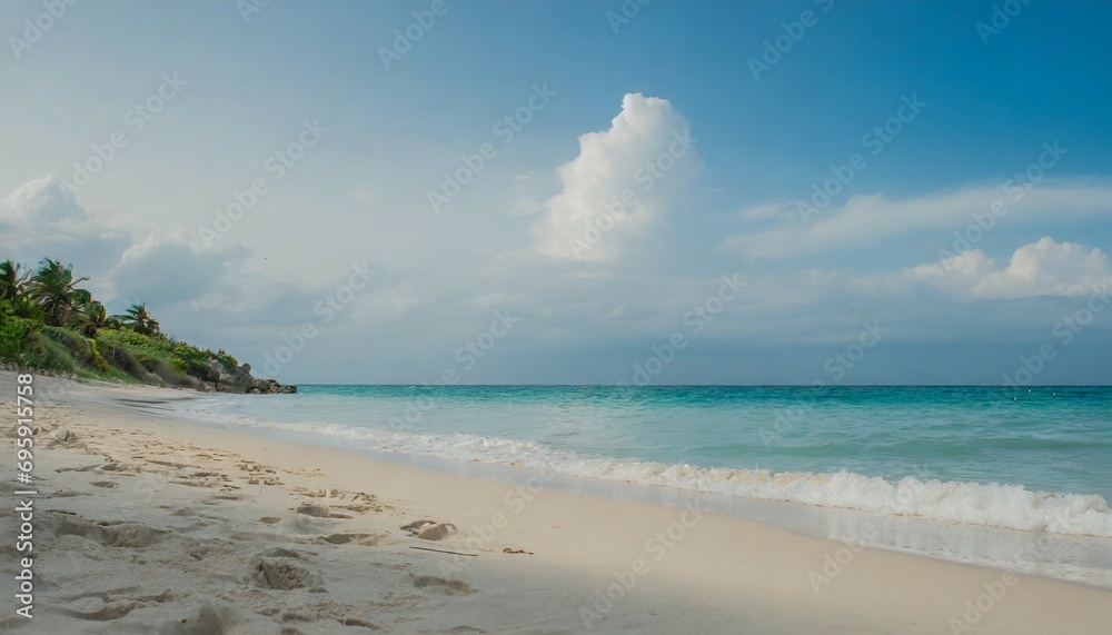 tropical white sand beach background caribbean island hot summer day on the beach