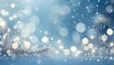 blurry abstract bokeh lights on light blue background with sparkle beautiful snowy holiday greeting card illustration with place for text