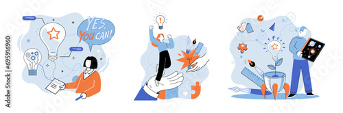 Start up vector illustration. The start up concept emphasizes importance strong beginning Creating invention requires breakthrough idea and innovative thinking A creative and unique approach