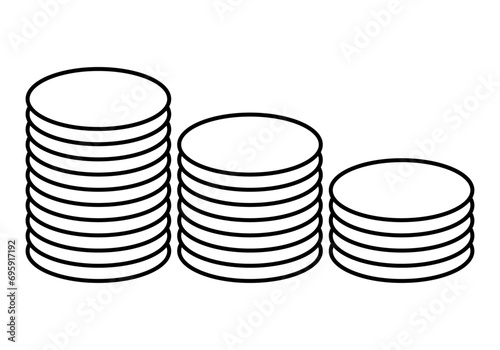 Gráfico hecho con pila de monedas decreciendo representado crisis económica. 