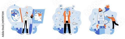 Creative idea vector illustration. Thoughtful advice and diverse opinions contribute to cultivation creative thinking in business A positive attitude towards creativity fosters culture innovation
