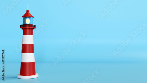 3D rendering of the lighthouse on color background, nautical navigation light tower, beacon and light symbol, marine seaside architecture, lighthouse nautical to navigation