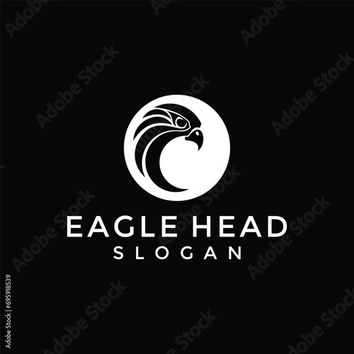 Bird falcon and circle frame logo design, eagle or hawk badge emblem vector icon