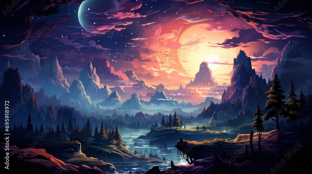 Obraz premium Milky Way Galaxy Night Image Contains, Background Banner HD, Illustrations , Cartoon style
