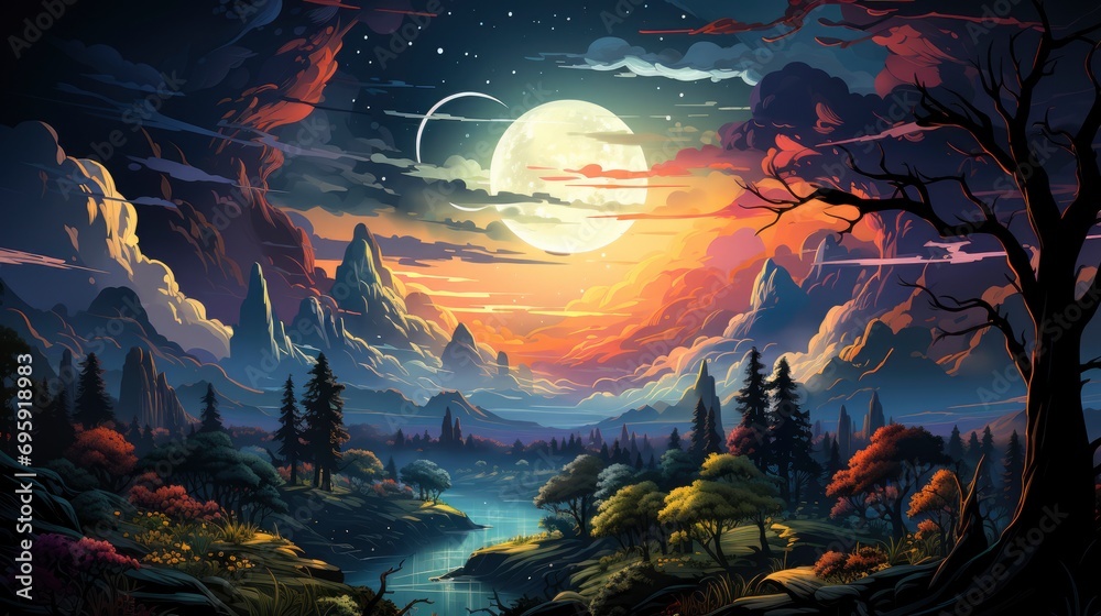 Obraz premium Milky Way Galaxy Night Image Contains, Background Banner HD, Illustrations , Cartoon style