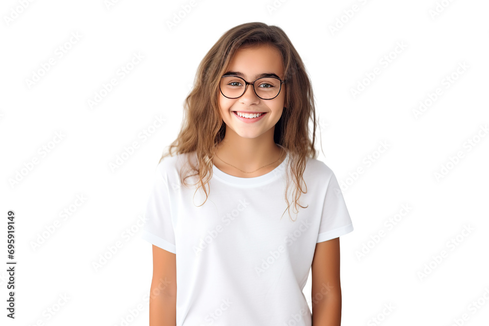Cinematic scene.Young girl with eyeglasses. Smiling. student clothes. white background PNG Cinematic scene.Young girl with eyeglasses. Smiling. student clothes. white background PNG