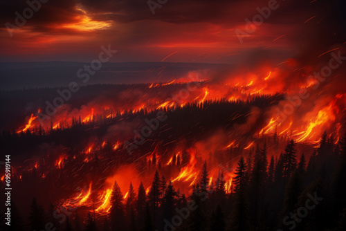 Forest Fire Night Glow, Suitable for Environmental Campaigns, Backgrounds