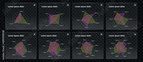 The dark style and color palette give the interface modernity and elegance. The image includes components of control and data analysis.