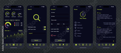 This image shows the concept of a mobile app for online services such as banking and shopping. Modern smartphone layout, easy to interact with various functions.