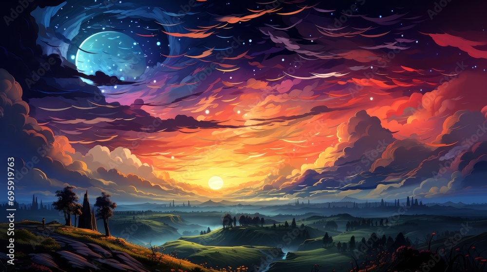 Night Sky Full Stars Sunrise, Background Banner HD, Illustrations , Cartoon style Night Sky Full Stars Sunrise, Background Banner HD, Illustrations , Cartoon style