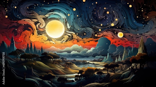 Night Sky Full Stars, Background Banner HD, Illustrations , Cartoon style © Alex Cuong