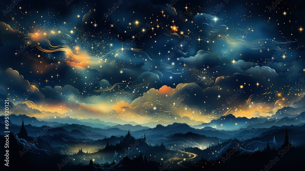 Fototapeta premium Night Sky Texture Stars, Background Banner HD, Illustrations , Cartoon style