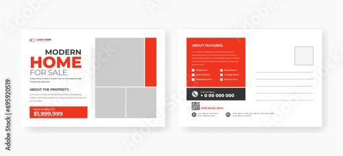 real estate home sale postcard design template, modern house for sale postcard layout template