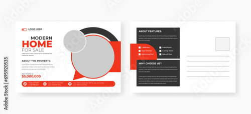 real estate home sale postcard design template, modern house for sale postcard layout template