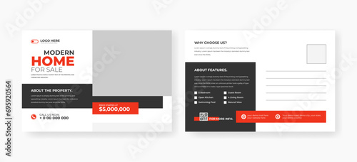 real estate home sale postcard design template, modern house for sale postcard layout template