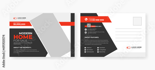 real estate home sale postcard design template, modern house for sale postcard layout template