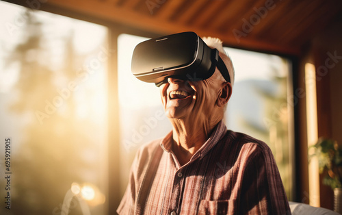 Senior man using virtual reality glasses © PRASANNAPIX