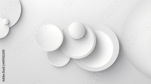 Futuristic White Neomorphic Spheres and Circles in Abstract Geometric Background. Clean Modern Wallpaper.