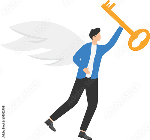 Key to business success, stairway to find secret key or achieve career target concept,