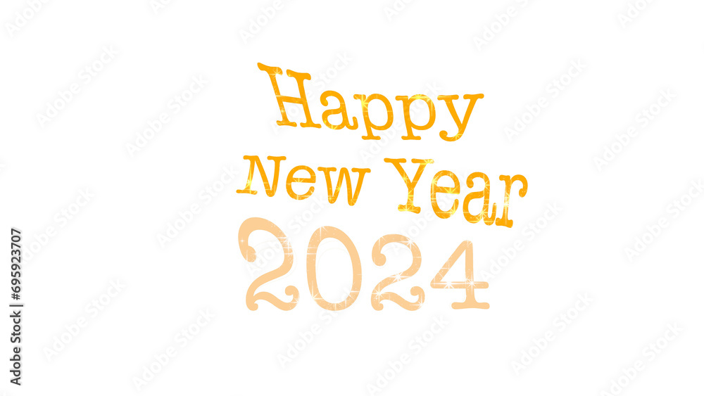 Happy New Year 2024 typography illustration in golden color with white color free spaces background
