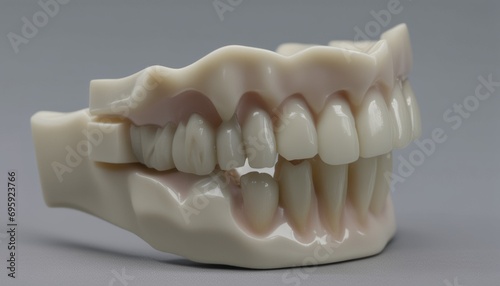 A white plastic dental mold of a mouth