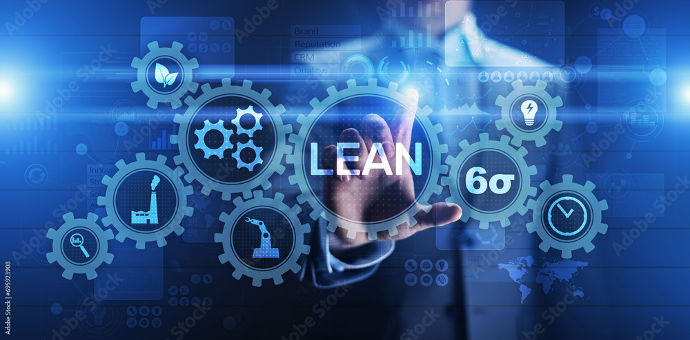 Lean, Six sigma, quality control and manufacturing process management concept on virtual screen. Lean, Six sigma, quality control and manufacturing process management concept on virtual screen.