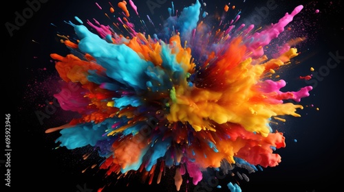 Colorful Smoke Explosion: Vibrant Collage on Black Background