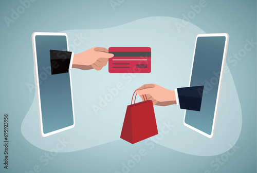 Online shopping, E-commerce. Customers order in online platform on smartphone.