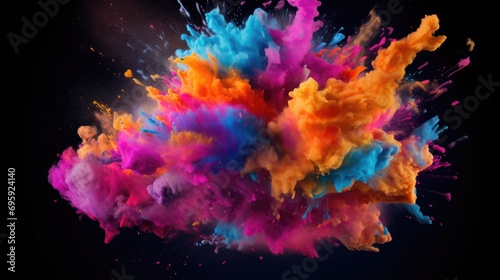 Colorful Smoke Explosion: Vibrant Collage on Black Background