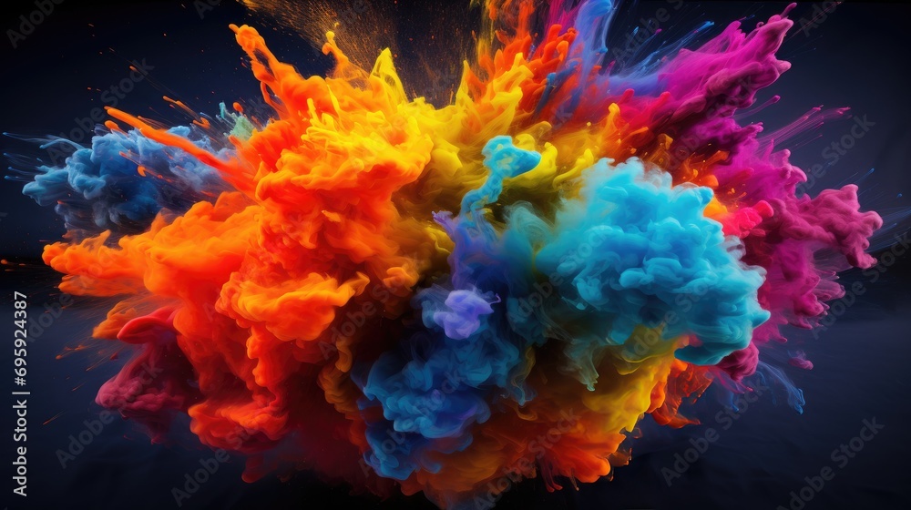 Obraz premium Colorful Smoke Explosion: Vibrant Collage on Black Background