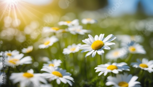 A field of white flowers with yellow centers © vivekFx