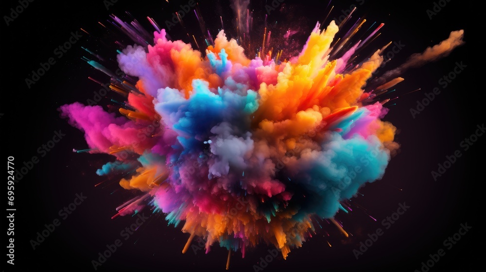 Colorful Smoke Explosion: Vibrant Collage on Black Background